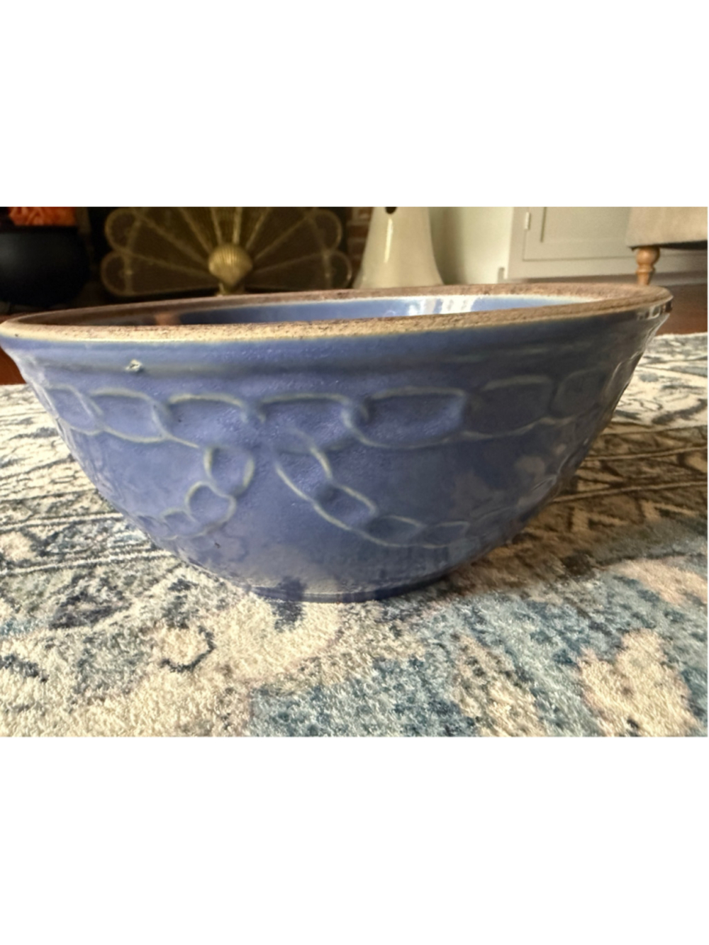 Vintage Monmouth (Western) Pottery Mixing Bowl Blue Chain Link Cottagecore 8"